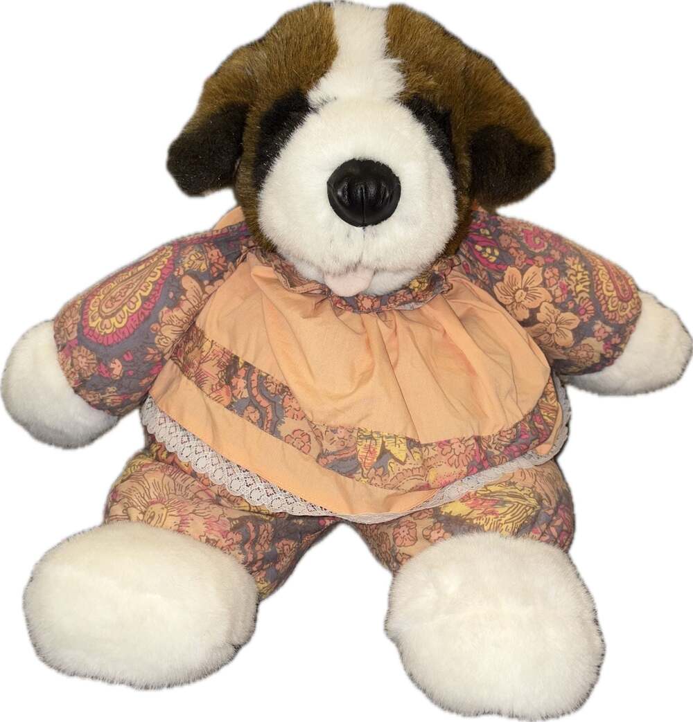 Commonwealth Vintage St. Bernard Plush Dog in Paisley Outfit